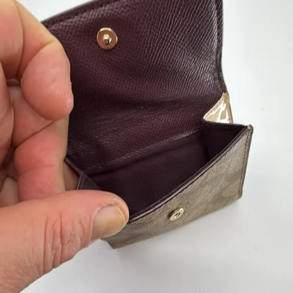 Coach Signature C Brown Beige Patent Leather Wallet - Image 3