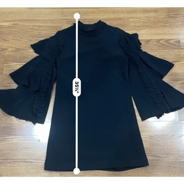 Alexis Marianne Black Tiered Bell Sleeve Crepe Mini Dress S - Image 3