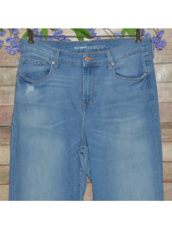 Old Navy Womens Jeans High Rise Flare Light Wash Size 12 Stretch Denim Classic - Image 2