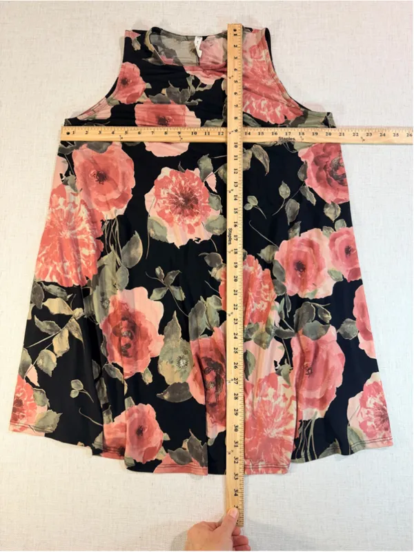 MTS Women’s Floral Sleeveless Swing T-Shirt Dress with Pockets Black Pink L - Image 3