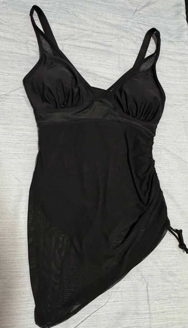 Amazon Women's V Neck One Piece Swimsuit Mesh Sheer Swim Dress Curvy Tummy Control Side Drawstring Bathing Suits - Image 2
