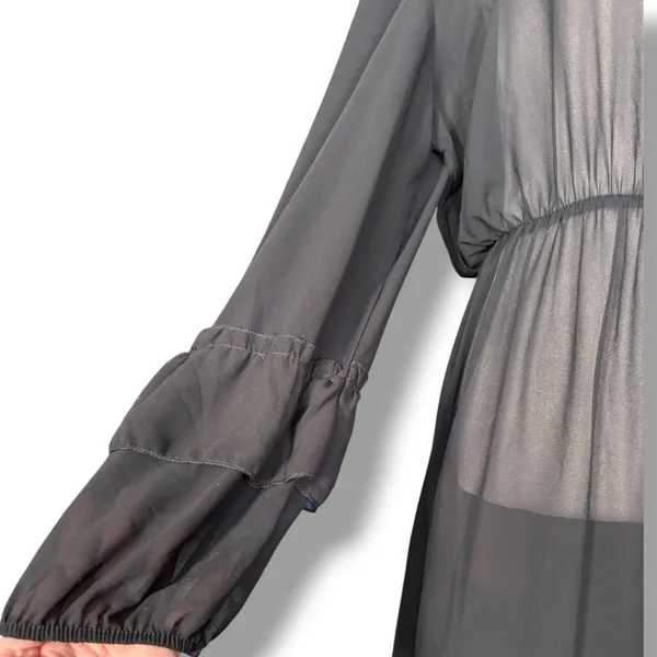 Black Sheer Maxi Dress Ruffle High Neck Tiered Long Sleeve Goth Victorian Witchy - Image 4