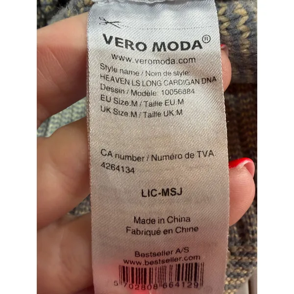 Vero Moda Cardigan Women M Brown Chevron Stripe Angora Blend Long Knit Boho‎ - Image 12
