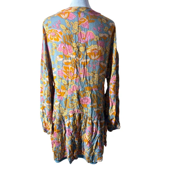 Entro Floral Mini Dress Womens Medium Blue Pink‎ Excellent Tiered Boho - Image 3