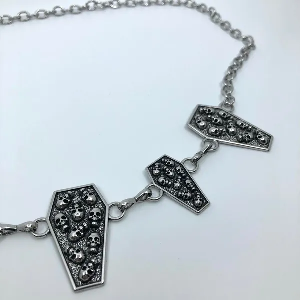 Women's Silver Coffin Skull Chain Belt Body Chain, Fits 14-43 Inches, X7G9A1393 - Image 7