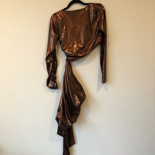 Oh Polly Nasira Bronze Cut Out Metallic Jersey Mini Dress Size US 10 - Image 8
