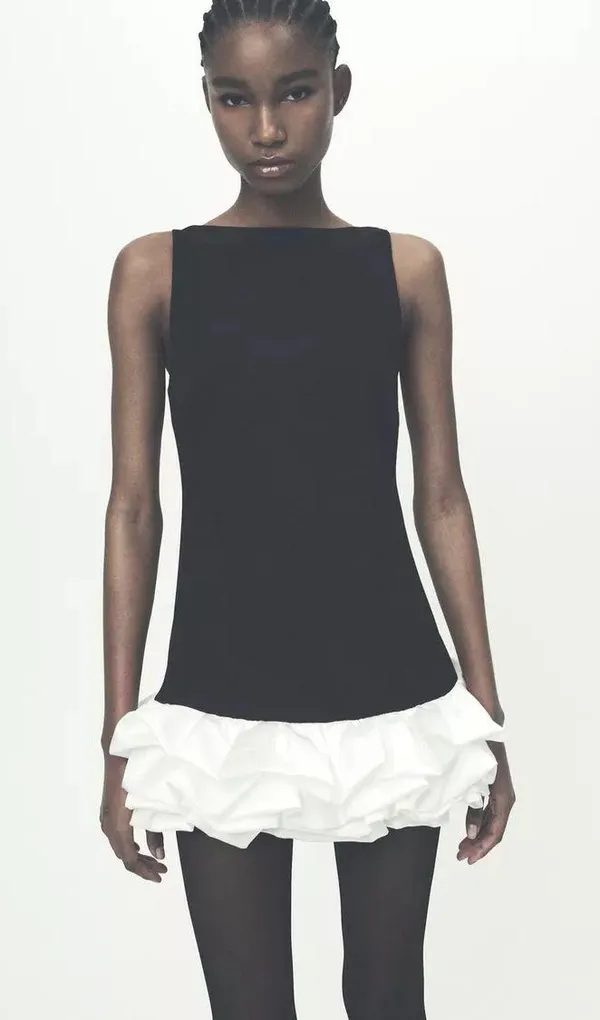 Zara dress jumpsuit scort ruffled black bodycon fitted evening - Image 12