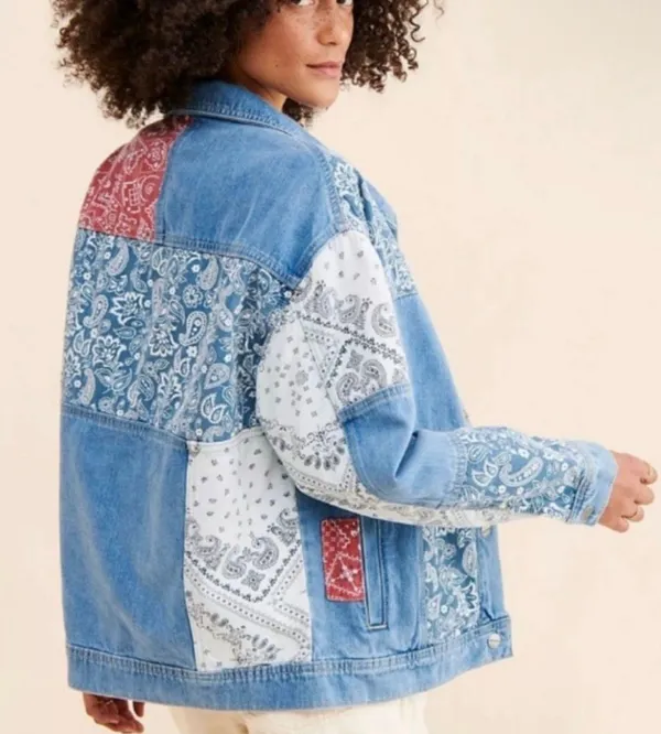 Driftwood Faria Patchwork Denim Trucker Jacket - Image 2