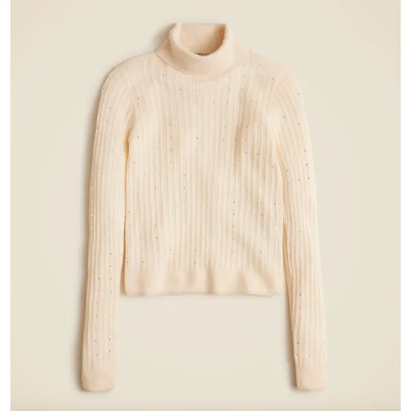 NEW J.Crew Featherweight Cashmere Turtleneck Sweater Rhinestones Buttercream S - Image 4