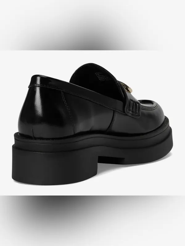 Steve Madden Black Leather Lug Sole Penny Loafers with Gold Hardware Size 10 - Image 4