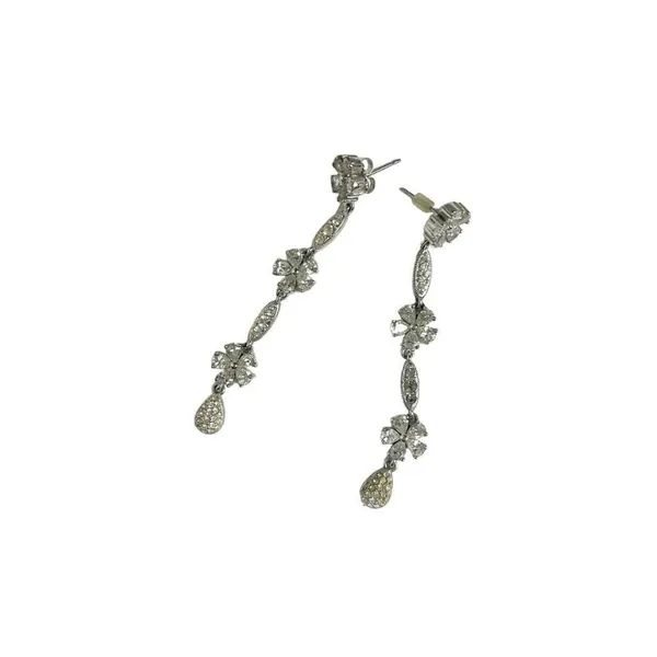 Longleaf Sparkle Floral Formal Dangle Earrings‎ Stoned Silver - Image 3