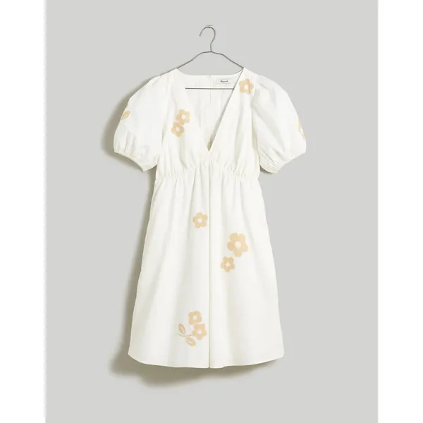 Madewell Annamarie Mini Girly Gauzy Poofy Cotton Dress White Floral NWT size 00 - Image 7