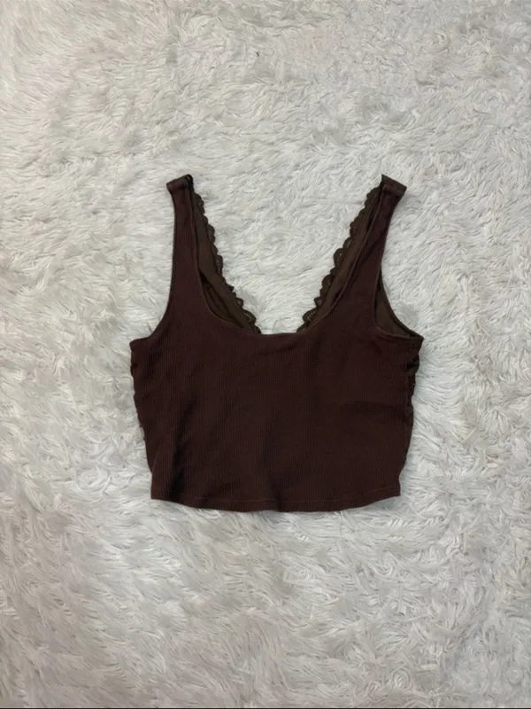 Aerie Brown Lace Crop Tank Top - Women - Image 2