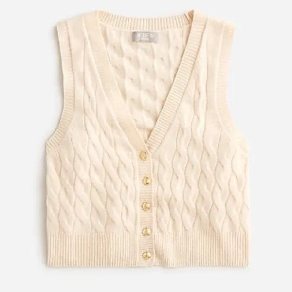 J.Crew Cashmere cropped cable-knit sweater-vest in Buttercream Size Medium - Image 3
