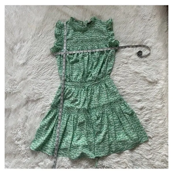 PINCH Womens Green White Printed Tiered Mini Dress Size S Smocked Ruffled Lined - Image 8