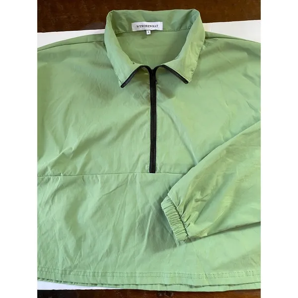 WeWoreWhat Green Cropped 1/4 Zip Pullover Womens‎ Medium Quarter Zip Sweatshirt - Image 2