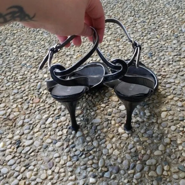 Nine & Co. Heels - Leather Upper Black with Silver Trim Ankle Tie - Size 6 - Image 3