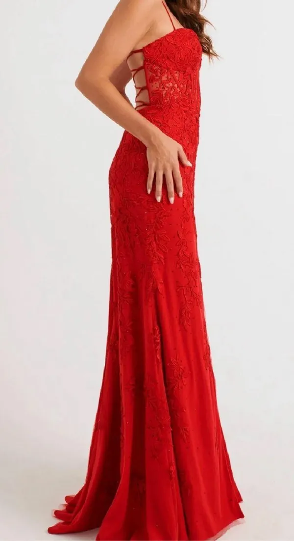 Faviana Prom Dress Red Slit 11054 - Image 3