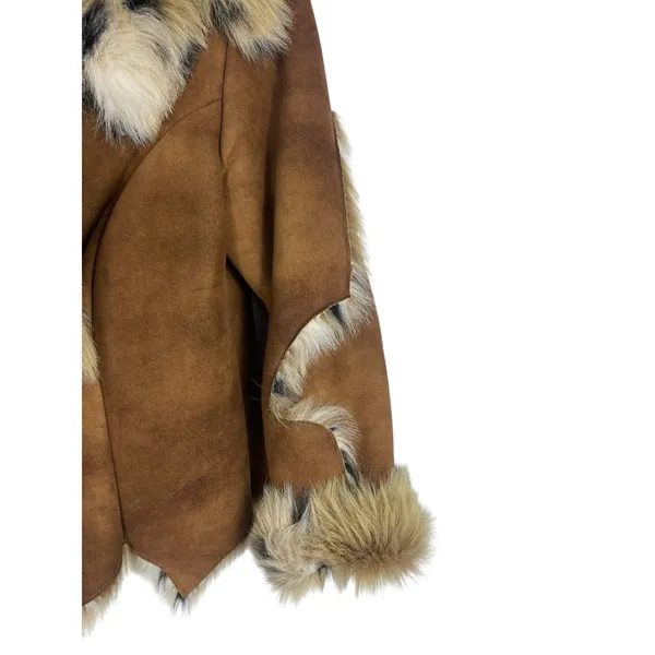 Loft Y2K Mechant Vegan Fur Suede Coat Brown Short Length Mob Wife Penny Lane M - Image 3