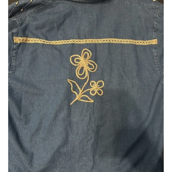 Tantrums Jacket Women XL Blue Good Vintage‎ Embroidered Beaded Denim Retro - Image 9