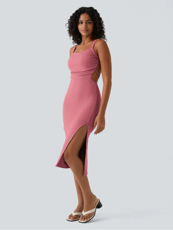 Halara SoftlyZero™ Airy Ruched Lace Up Bodycon Midi Casual Dress - Image 3