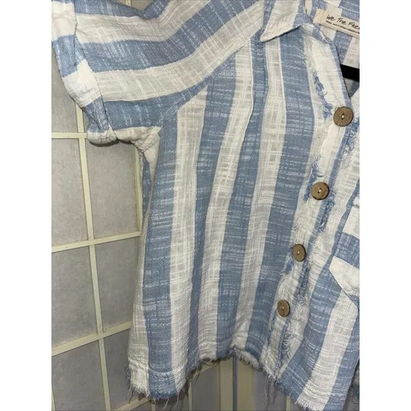 We the Free Classic Boho‎ Beach Gauze Cropped Fringe Striped Button Blouse Small - Image 9