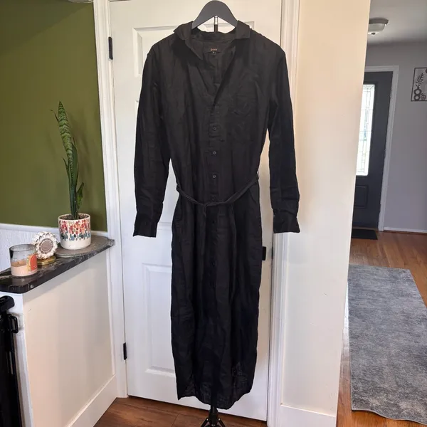 Quince 100% European Linen Maxi Shirt Dress Black Belted Women's Size Small - Image 2