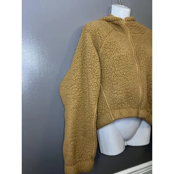 Wild Fable Jacket Womens M/L Brown Sherpa Fleece Hooded Full Zip Pockets Teddy - Image 3