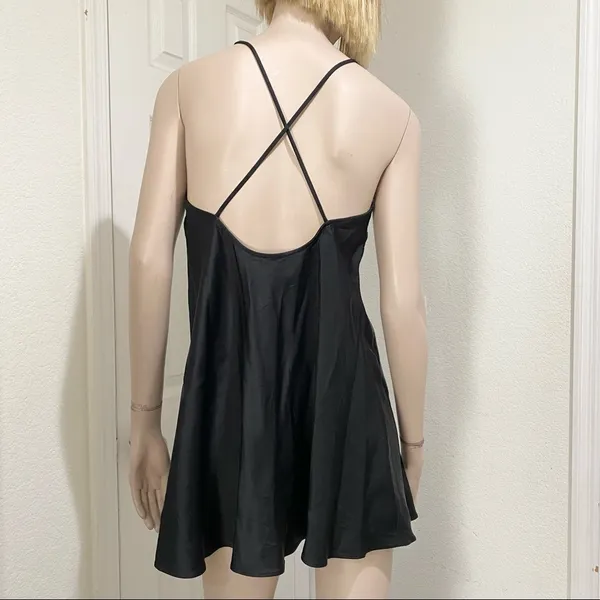 ZARA Black Criss Cross Back Satin Mini Slip Dress M - Image 2