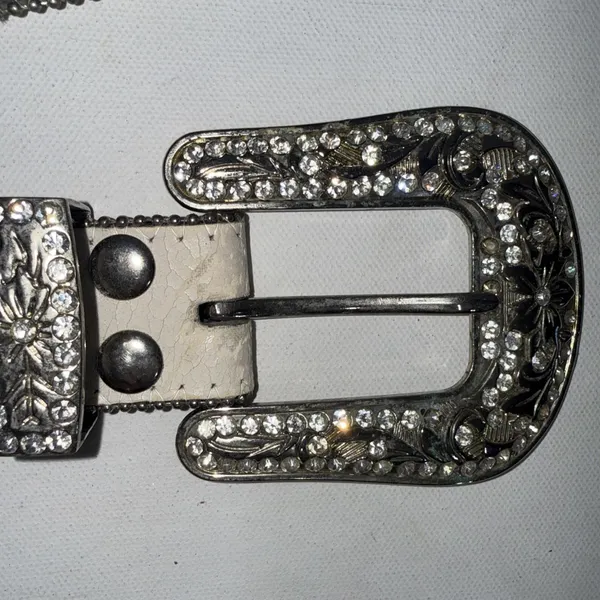 Vintage Chunky Y2K Studded Equestrian Western Boho Preppy Metal White Cross Belt - Image 7