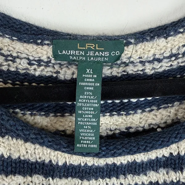 Ralph Lauren Wool Blend Fair Isle Navy & Cream Knit Sweater Size‎ XL - Image 2