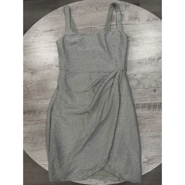 Mi Ami Silver Metallic Shimmer Ruched Cocktail Dress Medium NWT Party Mini - Image 7