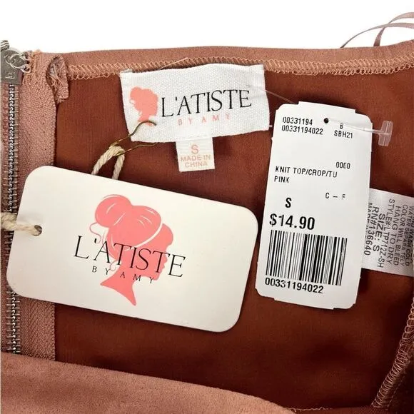 L'Atiste By Amy Light Brown‎ Taupe Faux Suede Crop Tube Top Pants Set Size Small - Image 8