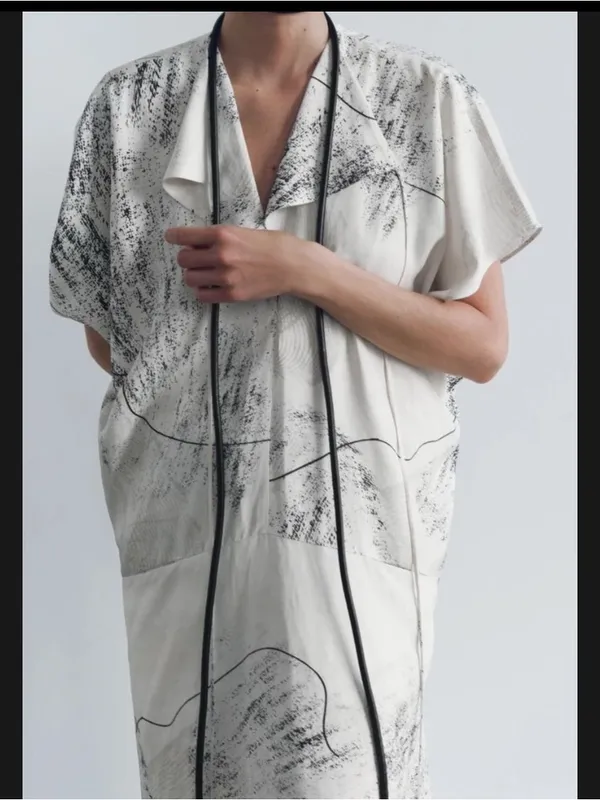 ZARA WOMAN FLOWING ZW COLLECTION PRINTED maxi‎ DRESS ECRU BLACK - Image 6