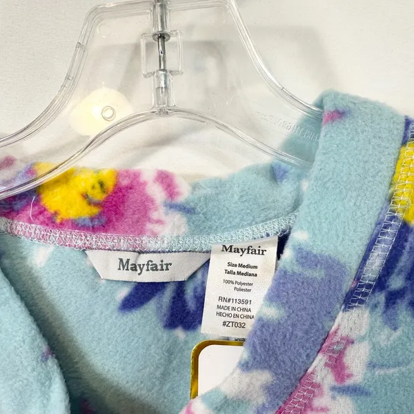 Mayfair Medium Pajama Set Floral Fleece Blue Pink Watercolor‎ Vivid NWT Gift 515 - Image 4