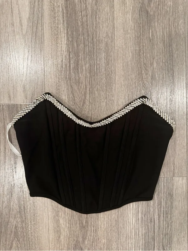 H:ours Revolve Sandy Top Black Strapless Corset Cotton Blend Size Small - Image 2