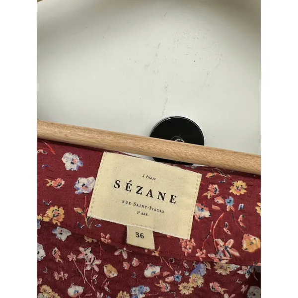 Sezane‎ Women Red Floral Maxi Dress Sz 36 Peasant Boho Cottagecore Feminine - Image 5