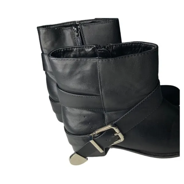 Breckelles belted boots black moto biker 7.5 comfort low heel‎ edgy comfort - Image 5