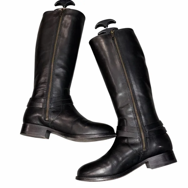Frye Melissa Belted Black Leather Tall Riding Boots Shoes size 6 - Image 7