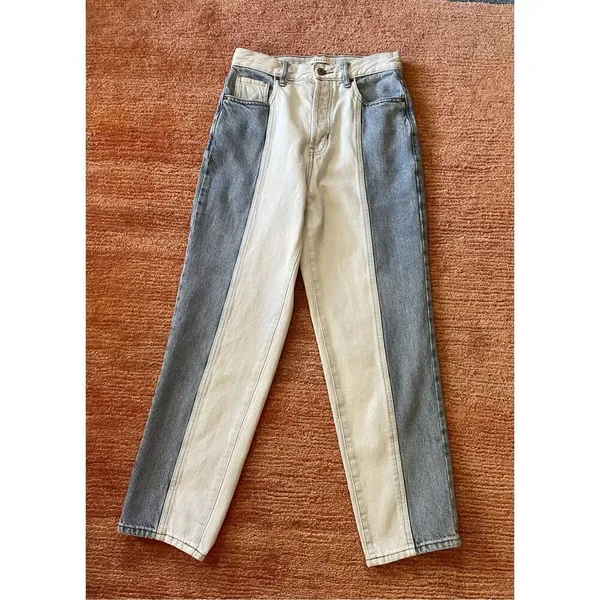 Pacsun Women's Mom Jeans Two Tone Cut and Sew Frayed High Rise Tapered Size 26 - Image 2