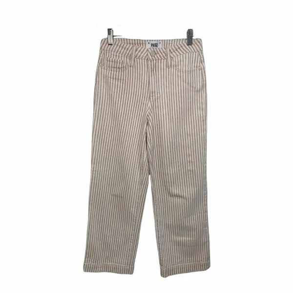 Paige‎ Nellie Pink Stripe High Rise Wide Leg Cropped Jeans 25 - Image 2