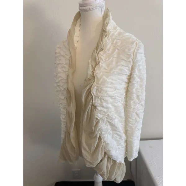 VTG Y2K Pete USA Ruche Ruffled Ivory Cardigan‎ Lagenlook Boho Festival Pirate XL - Image 5