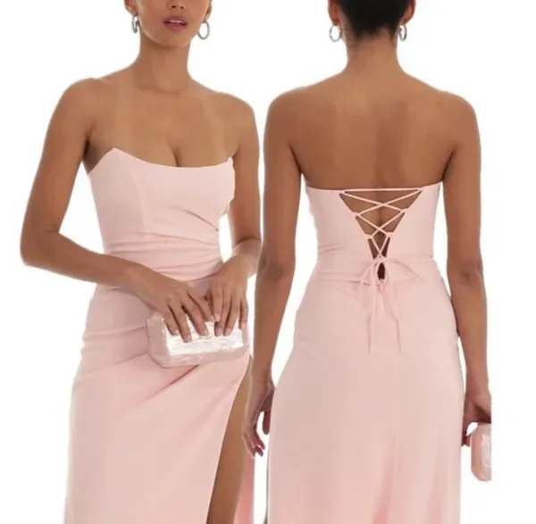Lucy in the sky pink strapless maxi dress - Image 3