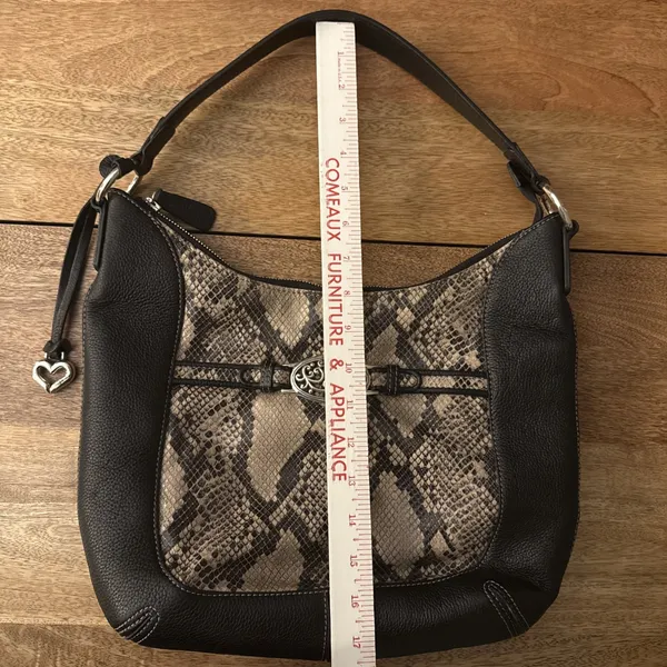 Vintage Brighton Black Pebbled Leather Python-Embossed Hobo Style Shoulder Bag - Image 13