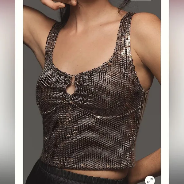 By Anthropologie Sequin Keyhole Tank size XS - Image 4
