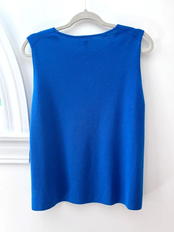 Eileen Fisher Superfine Merino Wool Womens M Blue Sleeveless Knit Tank Sweater - Image 5
