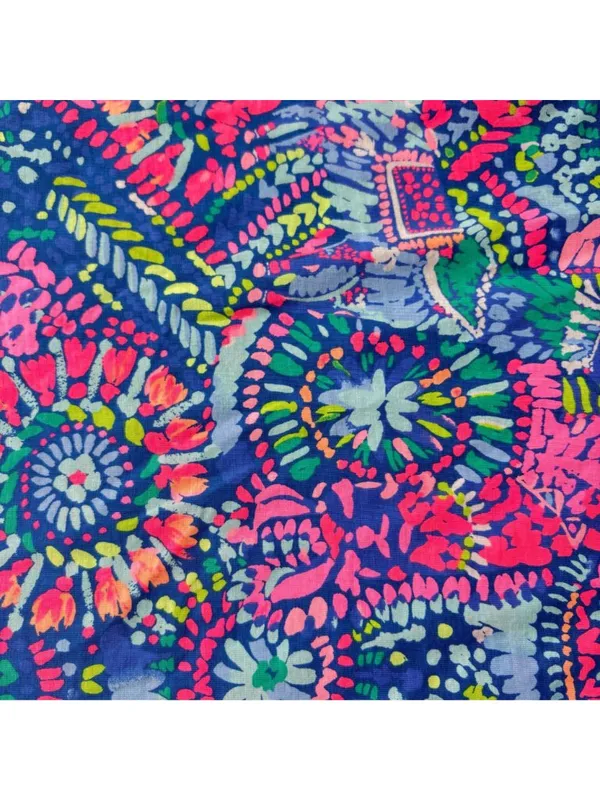 Lilly Pulitzer Style Bright Neon Long Sleeve Shift Dress Blue Pink Tropical XXS - Image 8