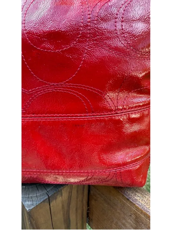 Coach Y2K Signature Patent Leather Tote Persimmon Red F15142 - Image 12