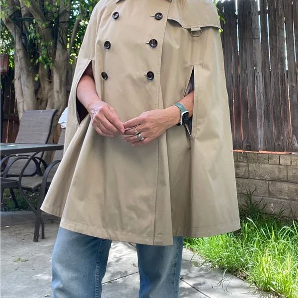 Banana Republic Khaki Double-Breasted Cape Coat Classic Preppy academia fall M - Image 11