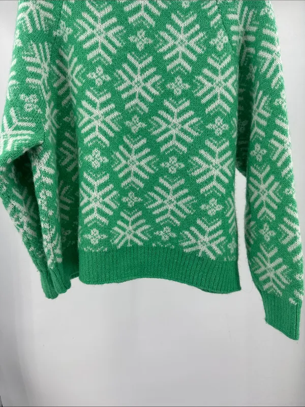 Old Navy Green and White Snowflake wool blend mockneck Sweater 2X winter holiday - Image 4